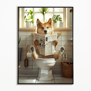 Shiba Inu auf der Toilette, Badezimmer Bilder, Digitaler Download, Shiba Inu Bild,Hund Geschenkideen, Funny Dog Picture, Wanddeko Badezimmer