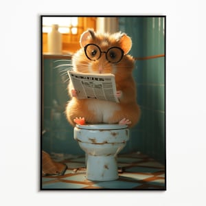 Hamster on the toilet, bathroom ideas pictures, funny dog picture, wall art, hamster gifts, gift idea pets poster, digital download