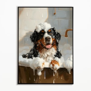 Bernese Mountain Dog in the Bathtub, Bathroom Pictures, Bathroom Decoration, Mountain Dog Gift Ideas, Funny Dog Picture, Wall Art Print