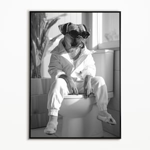 Boxer Hund auf der Toilette, Digitaler Download, Badezimmer Deko, Boxer Hund Geschenkideen, Funny Dog Picture, Wall Art Print, Gäste Bad