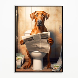 Rhodesian Ridgeback on the toilet, bathroom poster, digital download, gift for dog owner, Funny Dog Picture, wall decoration poster