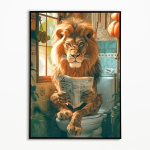 Póster de león, animales de Safari divertidos, imágenes de ideas de baño, animales divertidos, descarga digital, baño de ideas de regalos, impresiones de arte de pared Póster