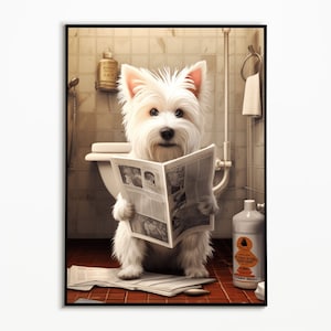 West Highland White Terrier sitzt auf der Toilette, Badezimmer Bilder, Digitaler Download, West Highland Geschenk,Funny Dog, Wall Art Print