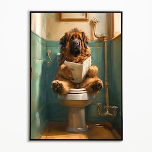 Leonberger auf der Toilette, Badezimmer Bilder, Digitaler Download, Leonberger Bild Bad, Hund Geschenkideen lustig, Lustiges Hundebild