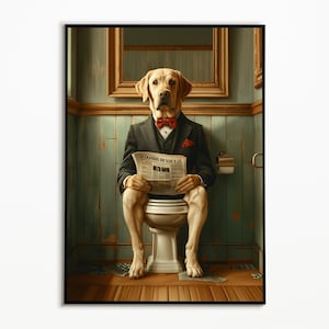 Labrador sitzt auf der Toilette mit einem Anzug, Badezimmer Bilder, Digitaler Download, Labrador Geschenkideen,Funny Dog Picture, Wall Art