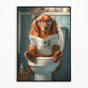 Dackel auf der Toilette, Badezimmer Bilder, Digitaler Download,Badezimmer Deko, Dackel Geschenk,Funny Dog Picture,Dackel Deko,Haustier Bild,