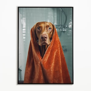Vizsla mit einem Badetuch, Badezimmer Bilder, Digitaler Download, Vizsla Geschenkideen, Funny Dog Picture, Lustiges Hundebild,Wall Art Print