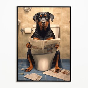 Rottweiler on the toilet, Bathroom Ideas Pictures, Funny Dog Picture, Bathroom Decorating Ideas, Digital Download, Pets Gifts Dog