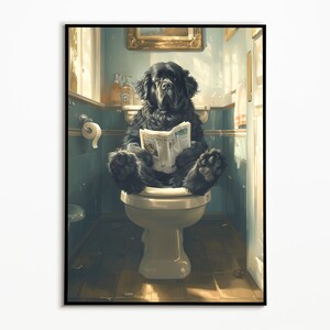 Neufundländer auf der Toilette, Badezimmer Bilder, Digitaler Download ,Funny Dog Picture, Geschenkideen Hundebesitzer, Wall Art Prints