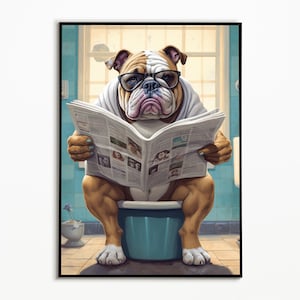 Englische Bulldogge auf der Toilette, Digitaler Download, Badezimmer Ideen Bilder ,Funny Dog Picture, Wall Art Prints,Geschenk Hundebesitzer