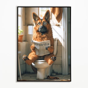 Belgischer Schäferhund auf der Toilette, Geschenkideen Hundebesitzer,Badezimmer Bilder, Digitaler Download, Hunde Geschenk,Funny Dog Picture