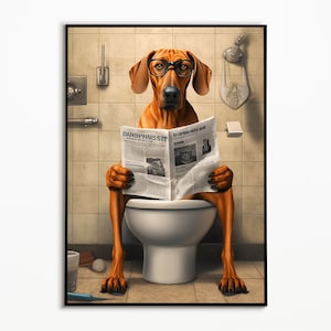 Rhodesian Ridgeback on the toilet, bathroom poster, digital download, gift for dog owners, funny dog picture, wall decoration poster