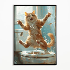 Funny cat on the toilet, bathroom pictures, gift ideas cats, funny cat picture, cat poster bathroom, wall art prints, cat picture