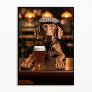 Vizsla at the bar, wall decoration ideas Vizsla, wall design poster, Vizsla gift ideas, funny dog picture, apartment furnishings, wall art print
