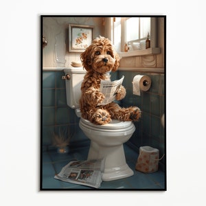 Cockapoo on the toilet, bathroom ideas pictures, digital download, funny dog picture, furnishing ideas bathroom poster, wall decoration picture