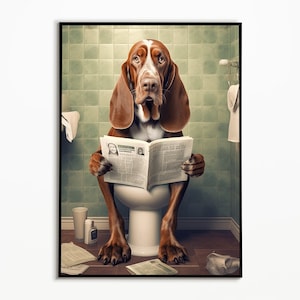 Bracco Italiano sitting on the toilet, Digital Download, Bathroom Pictures, Gift Ideas Dog Owners, Funny Dog Picture,Wall Art Print