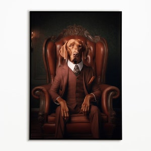 Vizsla im Anzug in einem Sessel, lustiges Hundebild, digitaler download, Geschenk für Hundebesitzer, Funny Dog Picture, Vizsla art