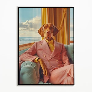 Vizsla im Anzug in einem Sessel, Geschenkideen Hundebesitzer, digitaler download, Wall Art Prints, Funny Dog Picture, Hund Poster