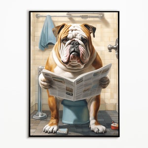Englische Bulldogge auf der Toilette, Badezimmer Ideen Bilder ,Funny Dog Picture, Geschenkideen Hundebesitzer, Wall Art Print, Dog on Toilet