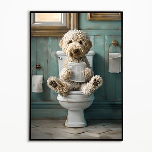 Goldendoodle on the toilet, bathroom picture, digital download, Goldendoodle gift, funny picture, bathroom interior design ideas, wall art