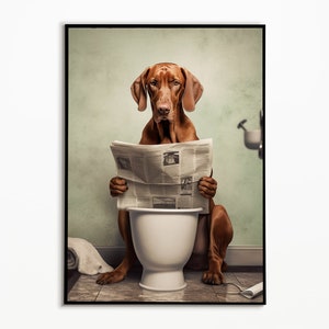 Vizsla auf der Toilette und liest Zeitung, Badezimmer Bilder, Digitaler Download, Vizsla Geschenk, Funny Dog Picture, Einrichtung Badezimmer
