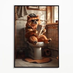 Chow Chow auf der Toilette und liest Zeitung, Badezimmer Bilder, Digitaler Download, Chow Chow Geschenk, Lustiges Hundebild, Wall Art Print