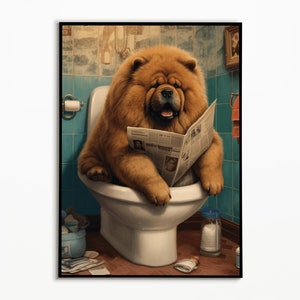 Chow Chow on the Toilet, Digital Download, Bathroom Pictures, Bathroom Decoration, Chow Chow Gift, Funny Dog Picture, Dog Gift Idea
