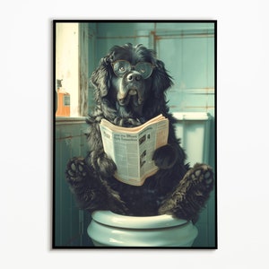 Neufundländer auf der Toilette, Badezimmer Bilder, Digitaler Download ,Funny Dog Picture, Geschenkideen Hundebesitzer, Wall Art Prints