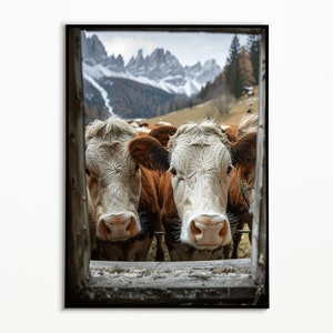 Cow Poster Window, Moody Style, Bathroom Pictures, Digital Download, Cow Poster, Living Room Picture, Bathroom Decor, Wall Art Print
