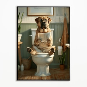 Kangal sitting on the toilet, Bathroom Pictures, Digital Download, Gift Ideas Dog Owners, Funny Dog Picture, Wall Art Prints