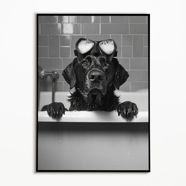 Labrador mit Taucherbrille in der Badewanne, Geschenk für Hundebesitzer, Einrichten Badezimmer, Digitaler Download, Wall Art Prints
