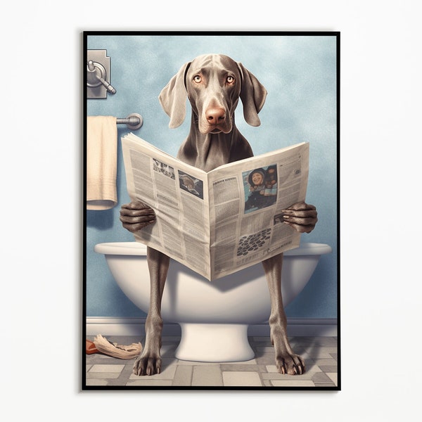 Weimaraner on the toilet, bathroom pictures, digital download, Weimaraner picture bathroom, dog gift, funny dog picture, bathroom wall decoration