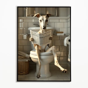 Windhund auf der Toilette, Badezimmer Poster, digitaler download, Geschenk für Hundebesitzer, Funny Dog Picture, Wanddeko Poster