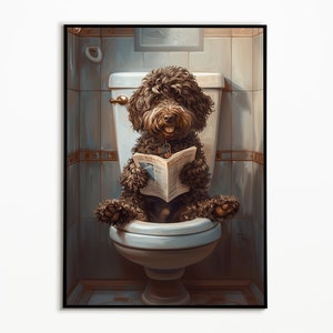 Lagotto Romagnolo auf der Toilette, Digitaler Download ,Funny Dog Picture, Eirichtung Ideen Badezimmer Poster, Wall Art Prints Dog