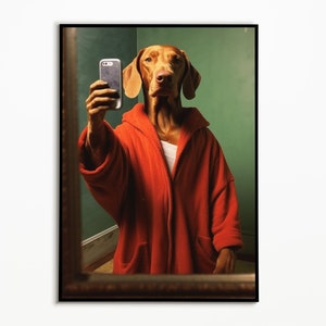 Vizsla selfie in front of the mirror, bathroom poster, digital download, gift for dog owner, Funny Dog Picture, Wall Art Print Vizsla