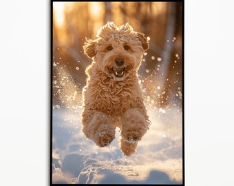 Goldendoodle in the Snow, Living Room Picture, Digital Download, Goldendoodle Gift Ideas, Funny Picture, Furnishing Ideas, Wall Art Prints