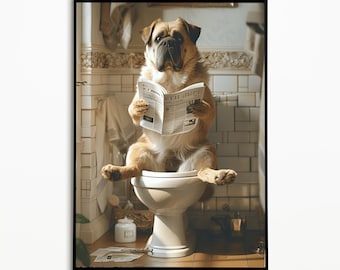 Kangal sentado en el inodoro, Imágenes del baño, Descarga digital, Ideas de regalos para dueños de perros, Imagen divertida de un perro, Impresiones de arte de pared