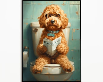 Goldendoodle auf Toilette,Badezimmer Bild, Digitaler Download, Goldendoodle Geschenk,Funny Picture, Einrichtung Ideen Badezimmer, Wall Art