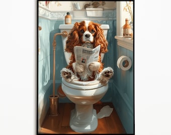 Cavalier King Charles Spaniel Toilet, Gift Idea Dog Owner, Bathroom Decoration, Spaniel Gift, Funny Dog Picture, Digital Download