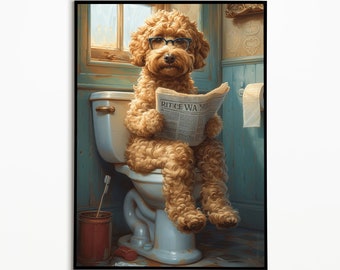 Goldendoodle on the toilet, bathroom picture, digital download, Goldendoodle gift, funny picture, bathroom interior design ideas, wall art