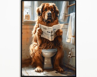 Leonberger on the toilet, Bathroom Pictures, Digital Download, Leonberger Picture Bathroom, Dog Gift, Funny Dog Picture