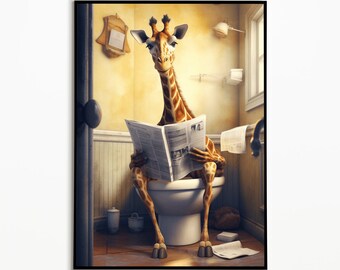 Giraffe sitting on the toilet, bathroom pictures, digital download, bathroom decoration, giraffe gift, funny bad picture, wall art prints