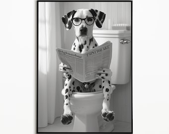 Dalmatian on the toilet, bathroom pictures, digital download, Dalmatian gift, funny dog picture, wall art prints, dog gift idea