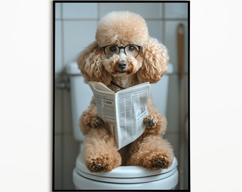 Toy Poodle Sitting on the Toilet, Bathroom Pictures, Digital Download, Poodle Gift, Funny Dog Picture, Gift Ideas Dog Owners