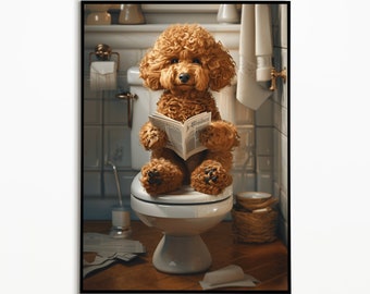 Apricot Poodle on the Toilet, Digital Download, Funny Dog Picture, Gift Ideas Pets, Wall Decoration Picture, Wall Art Prints, Home Decor