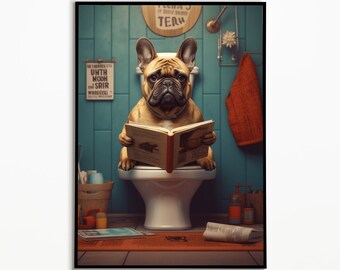 Badezimmer Poster Ideen, Französische Bulldogge auf der Toilette, Geschenk Ideen, Digitaler Download, Bulldogge Geschenk, Funny Dog Picture