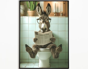 Esel auf der Toilette, Badezimmer Ideen Bilder ,Funny Dog Picture, Wall Art Deko, Esel Gifts, Geschenkidee Esel Poster, Digitaler Download