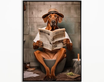 Rhodesian Ridgeback auf der Toilette, Badezimmer Poster, digitaler download, Geschenk für Hundebesitzer, Funny Dog Picture, Wanddeko Poster