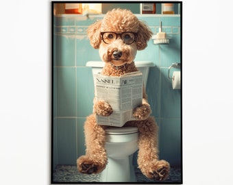 Lagotto Romagnolo auf der Toilette, Badezimmer Ideen Bilder ,Funny Dog Picture, Eirichtung Ideen Badezimmer Poster, Wall Art Prints