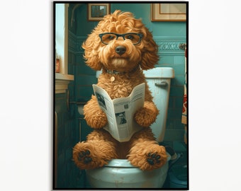 Goldendoodle auf Toilette,Badezimmer Bild, Digitaler Download, Goldendoodle Geschenk,Funny Picture, Einrichtung Ideen Badezimmer, Wall Art